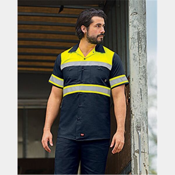 Men's Hi-Visibility Colorblock Ripstop Short Sleeve Work Shirt Thumbnail