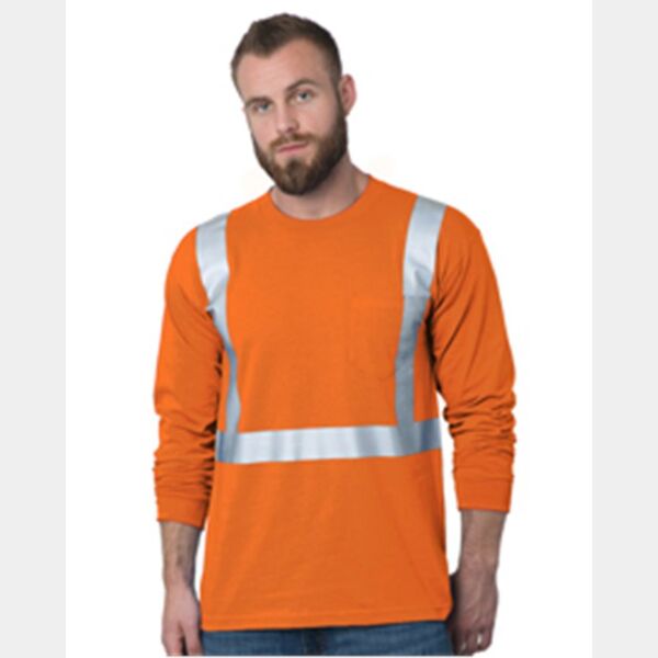 Unisex USA-Made 50/50 Hi-Visibility Long Sleeve Pocket T-Shirt Thumbnail