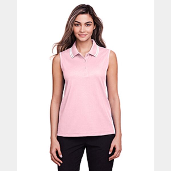 Ladies' CrownLux Performance™ Plaited Tipped Sleeveless Polo Thumbnail